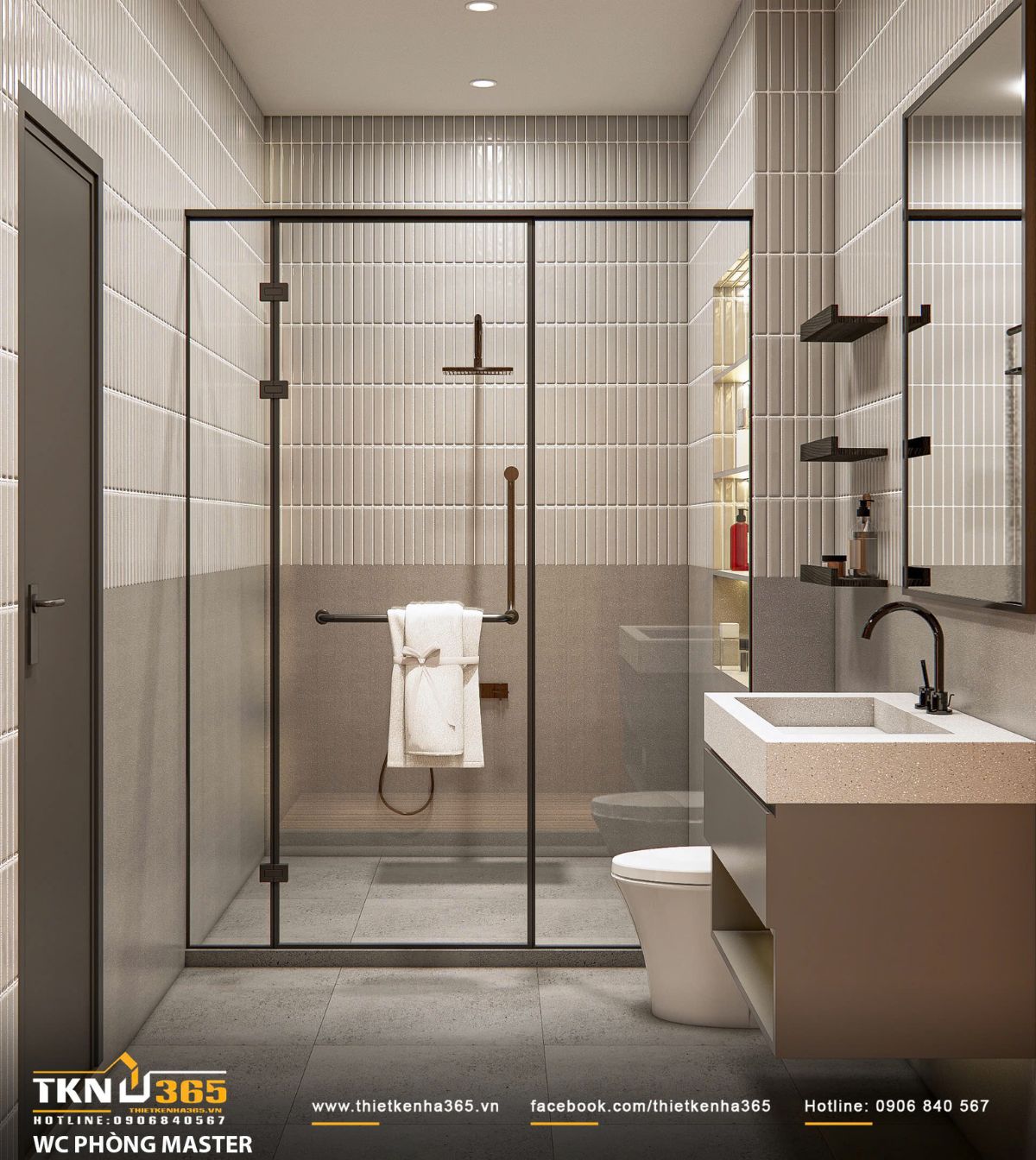 Ánh sáng được đầu tư chỉn chu trong thiết kế WC phòng ngủ master, mang lại cảm giác thoải mái khi sử dụng
