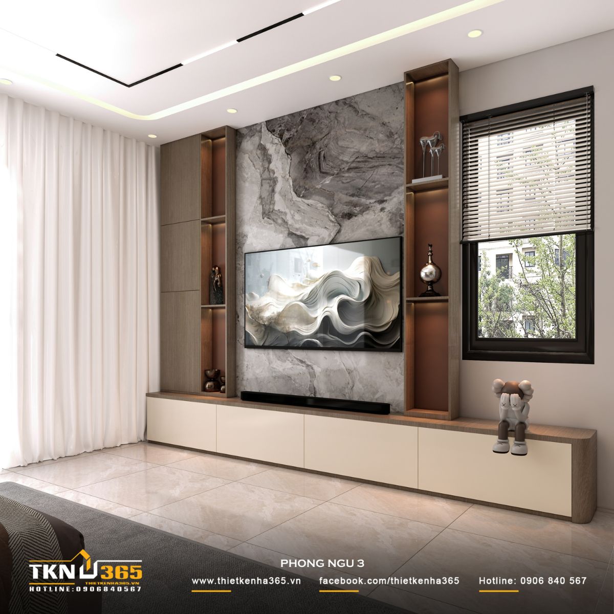 Thiết kế nội thất nhà phố 1 trệt 1 lầu: Lời giải cho không gian vừa ở vừa kinh doanh 17 Vách tivi kết hợp với cửa sổ bên cạnh vừa đảm bảo công năng vừa tăng sự kết nối với bên ngoài