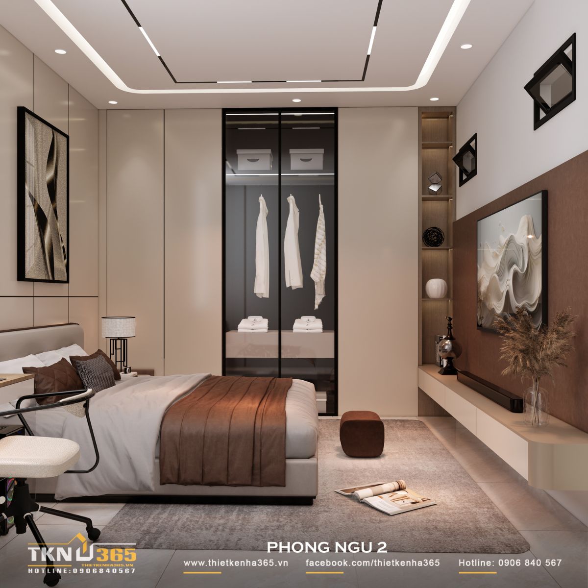 Thiết kế nội thất nhà phố 1 trệt 1 lầu: Lời giải cho không gian vừa ở vừa kinh doanh 24 Hệ tủ cánh kính kết hợp khung tối màu và ánh sáng LED giúp tăng chiều sâu thị giác, đồng thời làm nhẹ tổng thể nhờ sự trong suốt của vật liệu