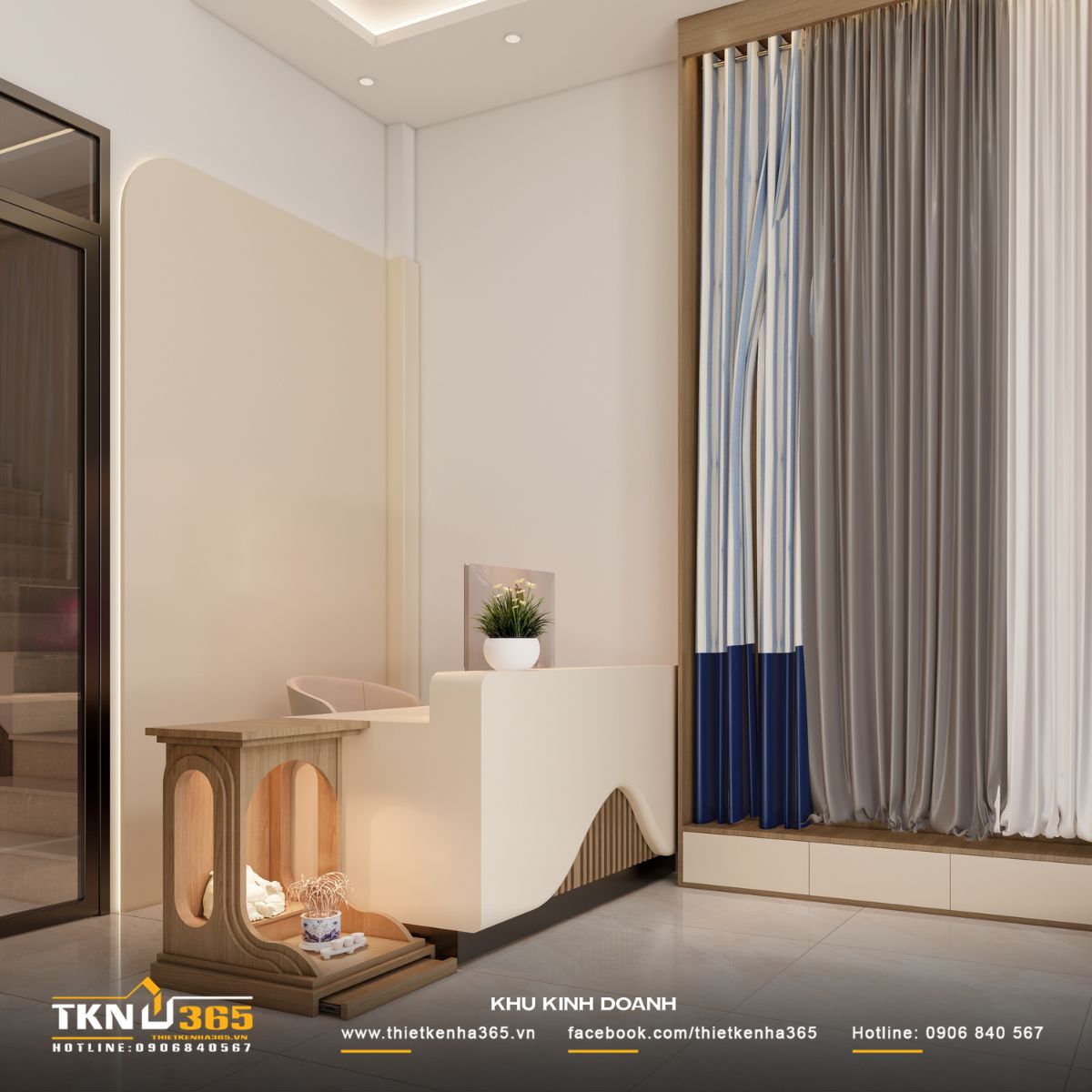 Thiết kế nội thất nhà phố 1 trệt 1 lầu: Lời giải cho không gian vừa ở vừa kinh doanh 3 Những đường cong nhẹ nhàng xuất hiện trên đồ dùng nội thất tạo điểm nhấn mềm mại cho khu vực kinh doanh