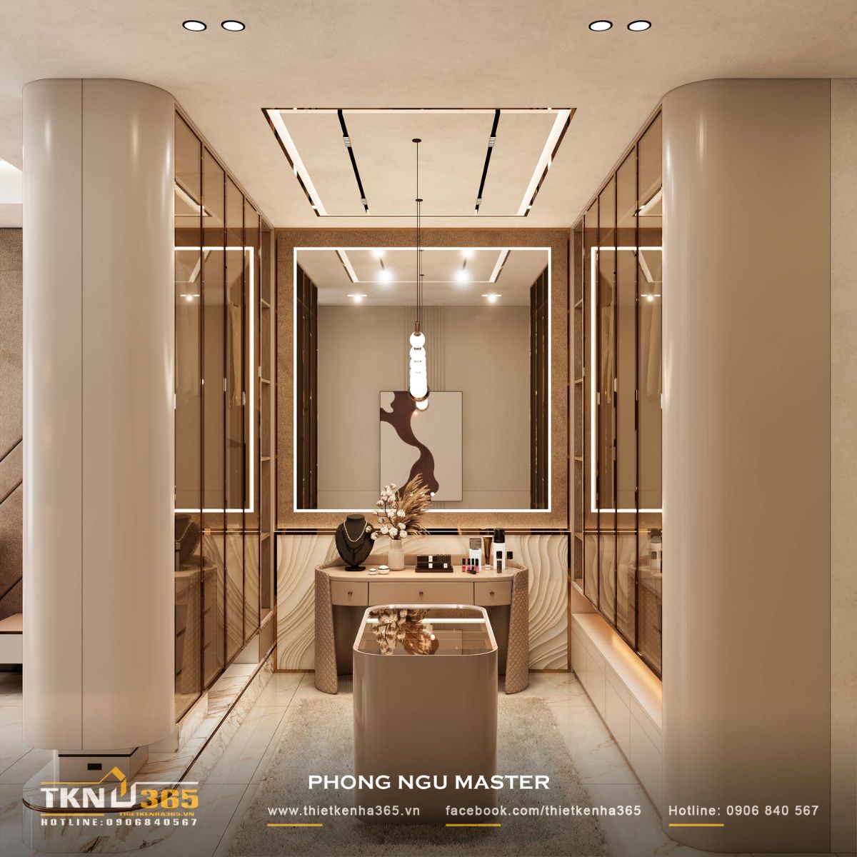 Thiết kế nội thất nhà phố 5 tầng sang trọng tại quận 7: Mỗi tầng là một thế giới riêng 10 Khu thay đồ và bàn trang điểm thiết kế ấn tượng, tủ kính khung kim loại và đảo trung tâm tạo trải nghiệm tinh tế, chỉn chu