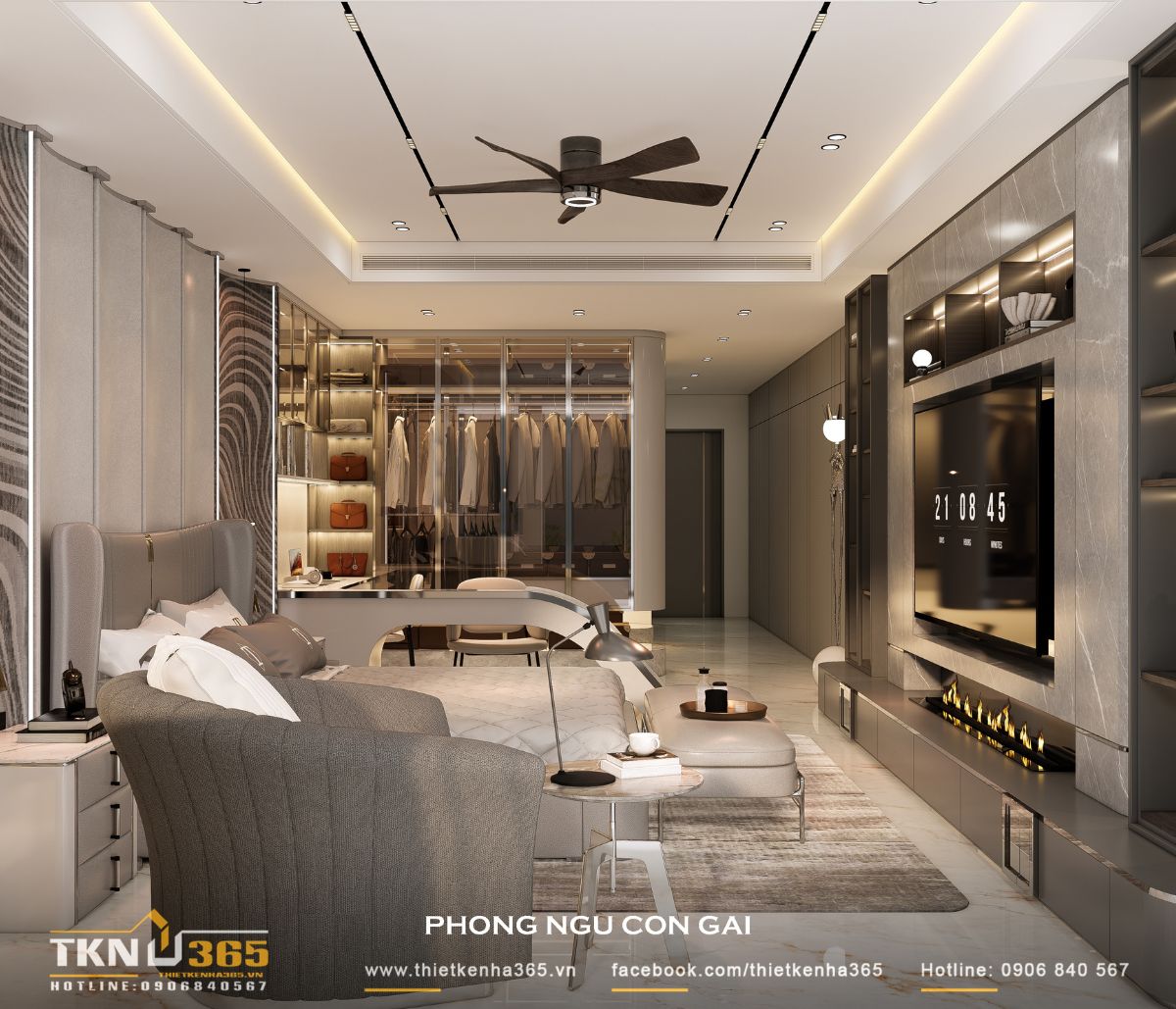 Thiết kế nội thất nhà phố 5 tầng sang trọng tại quận 7: Mỗi tầng là một thế giới riêng 11 Phòng ngủ con gái sử dụng gam màu be - kem nhẹ nhàng, kết hợp nội thất bo cong tạo cảm giác dịu dàng, thư thái