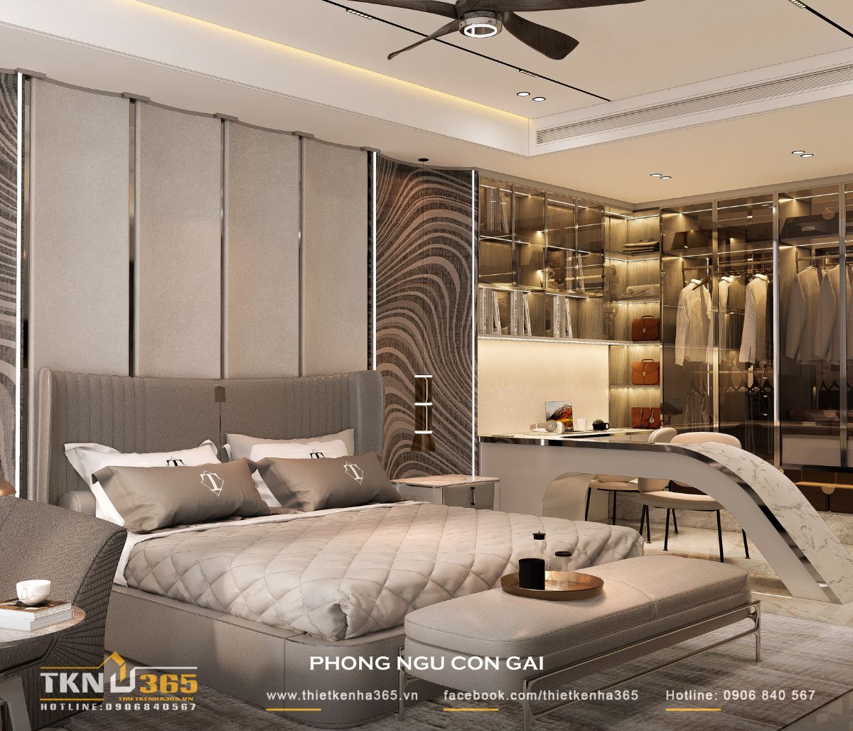 Thiết kế nội thất nhà phố 5 tầng sang trọng tại quận 7: Mỗi tầng là một thế giới riêng 12 Không gian nghỉ ngơi bố trí liền mạch với khu làm việc và thay đồ, đảm bảo tiện nghi nhưng vẫn tinh tế