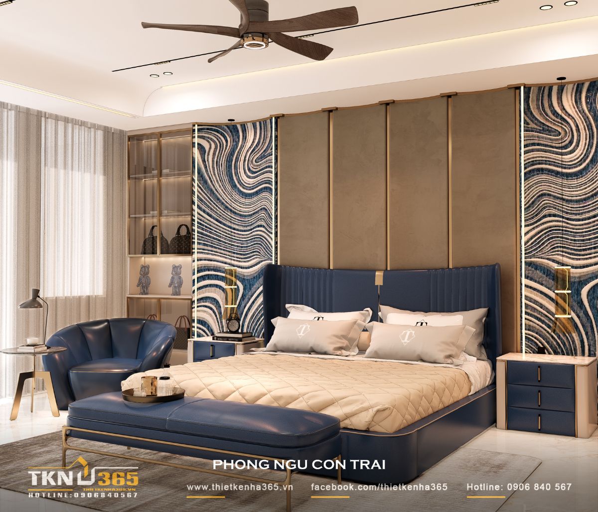 Thiết kế nội thất nhà phố 5 tầng sang trọng tại quận 7: Mỗi tầng là một thế giới riêng 15 Phòng ngủ con trai nổi bật với sắc xanh navy, mang lại cảm giác mạnh mẽ, trẻ trung