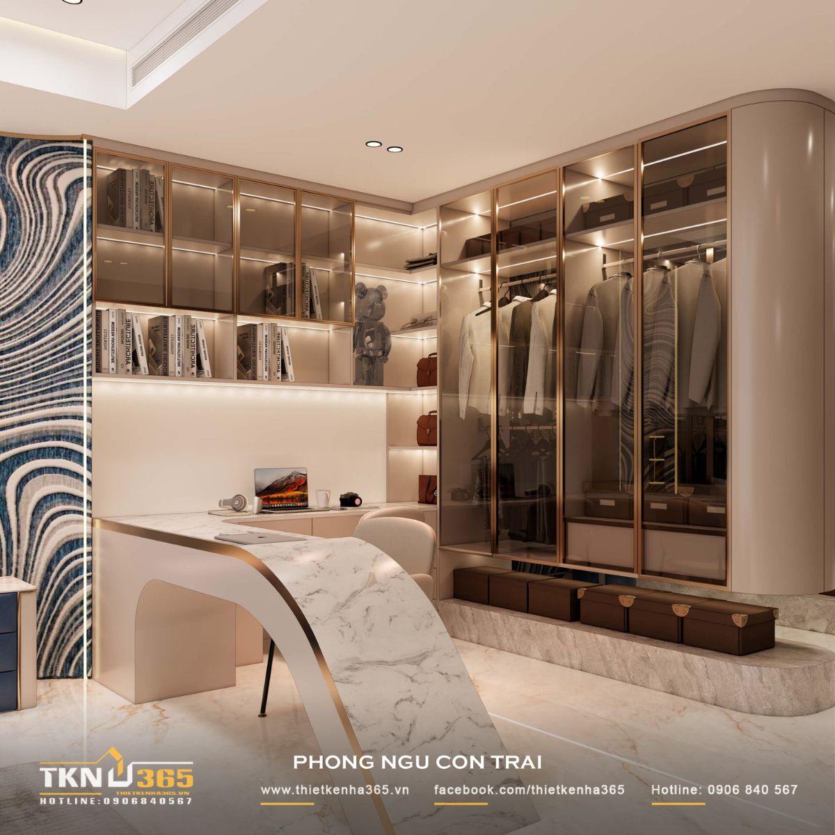 Thiết kế nội thất nhà phố 5 tầng sang trọng tại quận 7: Mỗi tầng là một thế giới riêng 19 Hệ tủ quần áo cánh kính kết hợp ánh sáng bên trong vừa trưng bày vừa tối ưu lưu trữ, đồng bộ phong cách chung