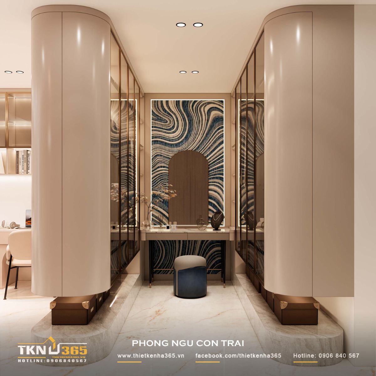 Thiết kế nội thất nhà phố 5 tầng sang trọng tại quận 7: Mỗi tầng là một thế giới riêng 23 Lối đi và hệ tủ hai bên bo tròn mềm mại, tăng tính kết nối và chiều sâu thị giác