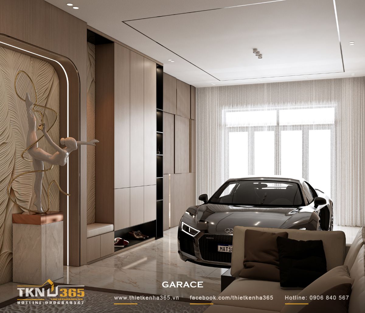 Thiết kế nội thất nhà phố 5 tầng sang trọng tại quận 7: Mỗi tầng là một thế giới riêng 26 Gara bố trí liền kề không gian sinh hoạt, tối ưu công năng và tạo sự kết nối ngay từ tầng một