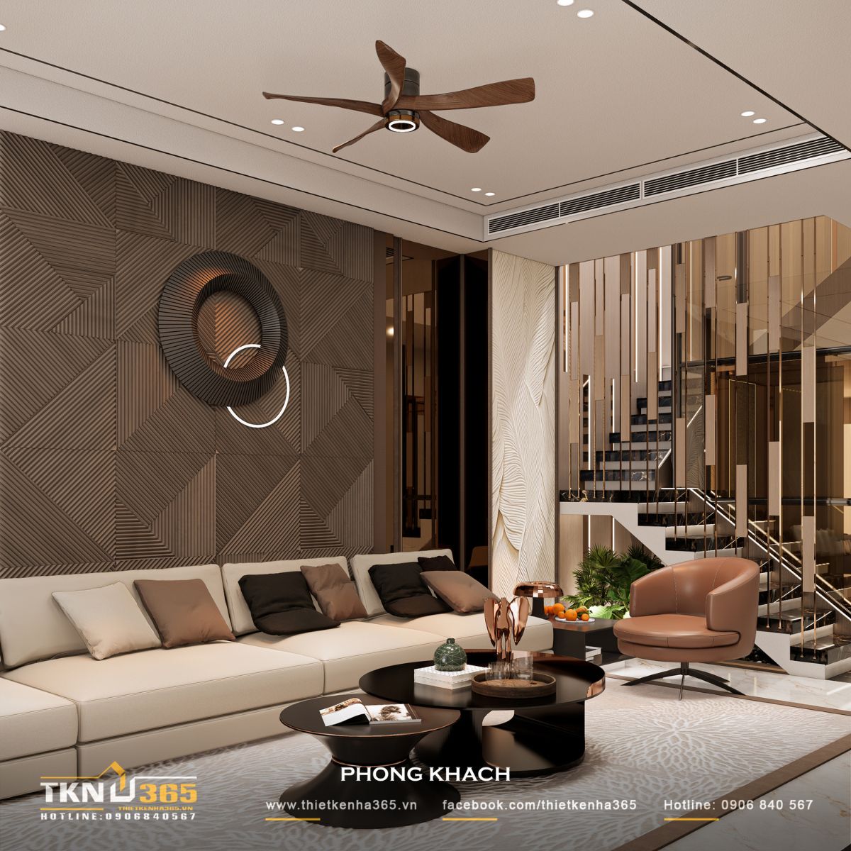 Thiết kế nội thất nhà phố 5 tầng sang trọng tại quận 7: Mỗi tầng là một thế giới riêng 28 Phòng khách liên thông cầu thang, tổ chức không gian mở giúp tăng tính kết nối và trải nghiệm sinh hoạt chung