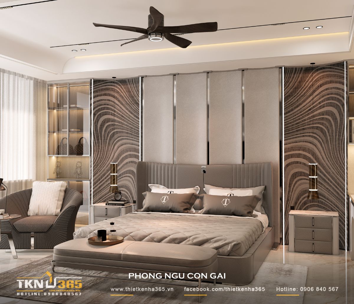 Thiết kế nội thất nhà phố 5 tầng sang trọng tại quận 7: Mỗi tầng là một thế giới riêng 31 Phòng ngủ con gái kết hợp góc đọc sách và thư giãn, tạo nên môi trường sinh hoạt nhẹ nhàng, gần gũi nhưng vẫn tách biệt