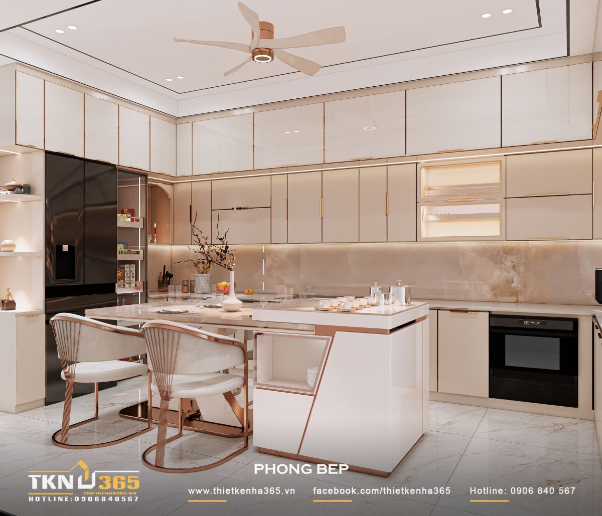 Thiết kế nội thất nhà phố 5 tầng sang trọng tại quận 7: Mỗi tầng là một thế giới riêng 33 Đảo bếp kết hợp bàn ăn đặt liền kề, tạo nên sự liền mạch trong sử dụng và tăng tính kết nối giữa các thành viên