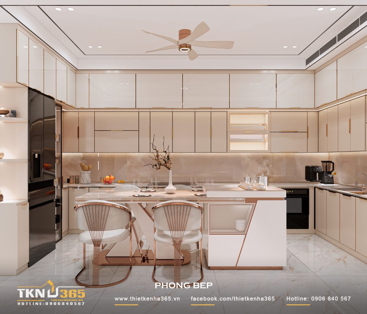 Thiết kế nội thất nhà phố 5 tầng sang trọng tại quận 7: Mỗi tầng là một thế giới riêng 34 Khu bếp - ăn vận hành theo bố cục mở, thuận tiện cho việc di chuyển và tương tác trong sinh hoạt hàng ngày