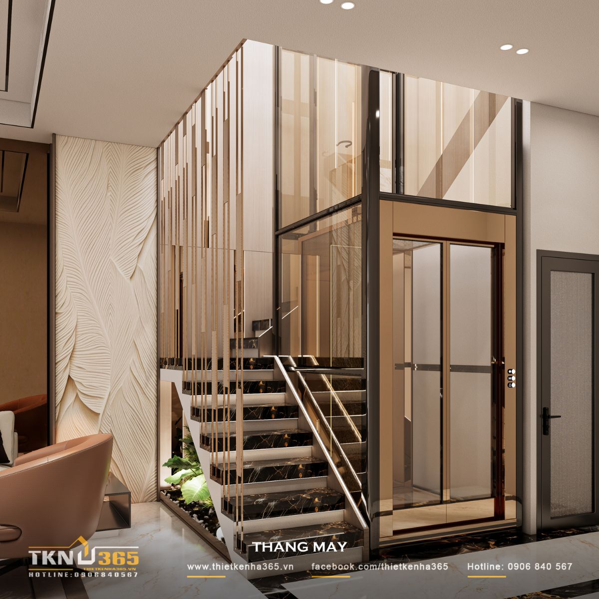Thiết kế nội thất nhà phố 5 tầng sang trọng tại quận 7: Mỗi tầng là một thế giới riêng 37 Sự kết hợp giữa vật liệu đá với đường vân mạnh mẽ và lớp kính trong suốt giúp không gian trở nên ấn tượng, có chiều sâu thị giác rõ rệt
