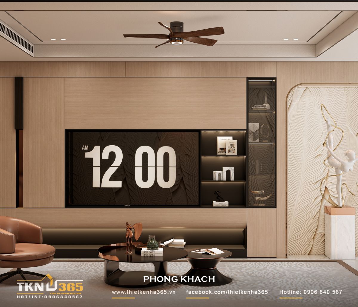 Thiết kế nội thất nhà phố 5 tầng sang trọng tại quận 7: Mỗi tầng là một thế giới riêng 4 Kệ TV thiết kế tối giản, kết hợp ánh sáng hắt và chi tiết kim loại tạo điểm nhấn nhẹ nhàng