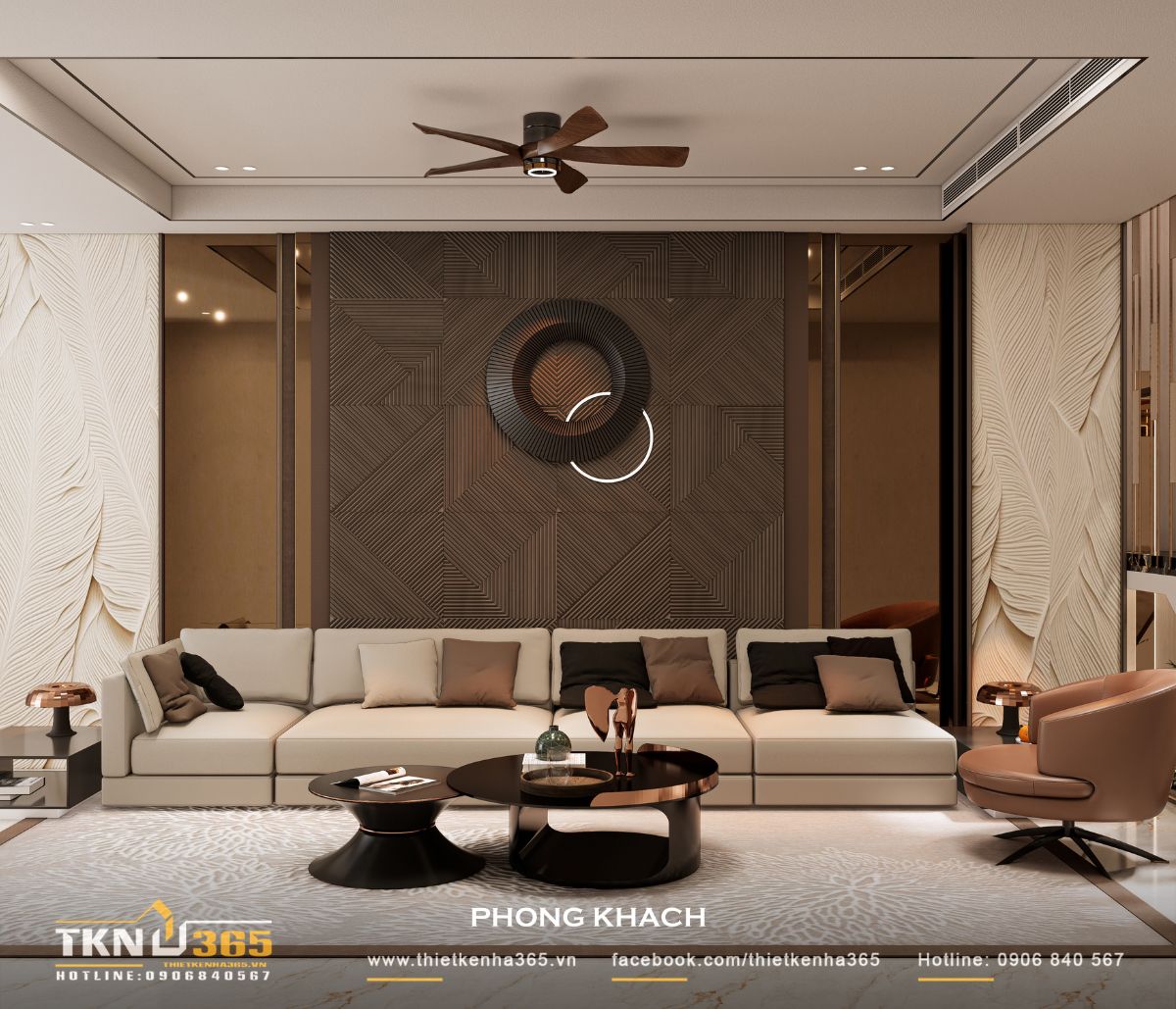 Thiết kế nội thất nhà phố 5 tầng sang trọng tại quận 7: Mỗi tầng là một thế giới riêng 5 Sofa kem kết hợp bàn trà ánh kim, nền màu trung tính mang lại cảm giác ấm áp, thanh lịch