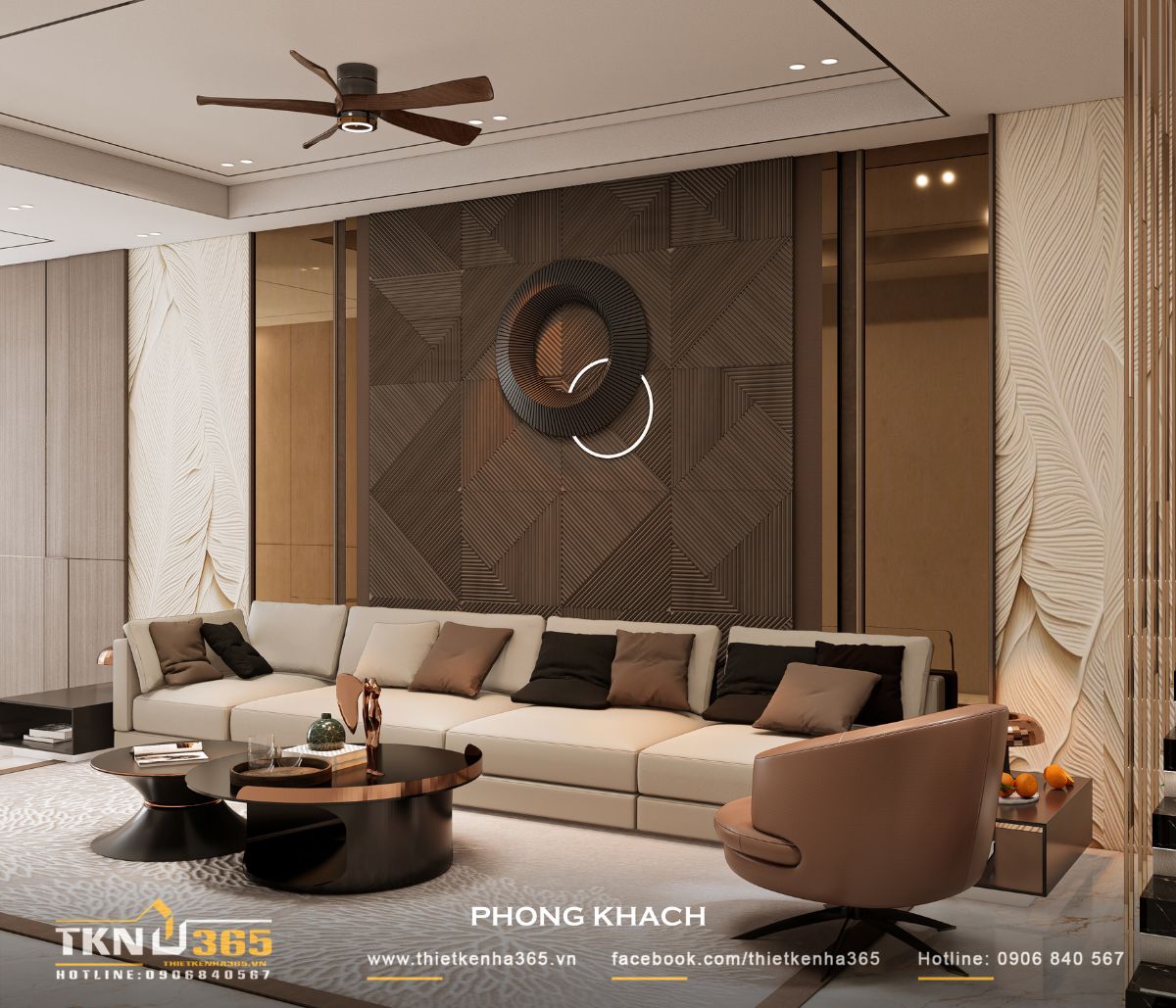 Thiết kế nội thất nhà phố 5 tầng sang trọng tại quận 7: Mỗi tầng là một thế giới riêng 6 Mảng tường 3D và vách ốp tối màu tạo chiều sâu, giúp thiết kế nội thất nhà phố 5 tầng trở nên nổi bật hơn