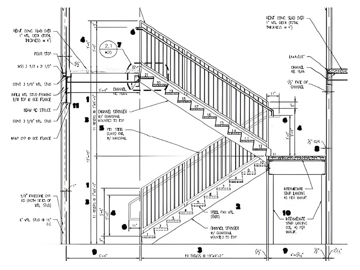 bảng vẽ kích thước bậc cầu thang 21 bậc