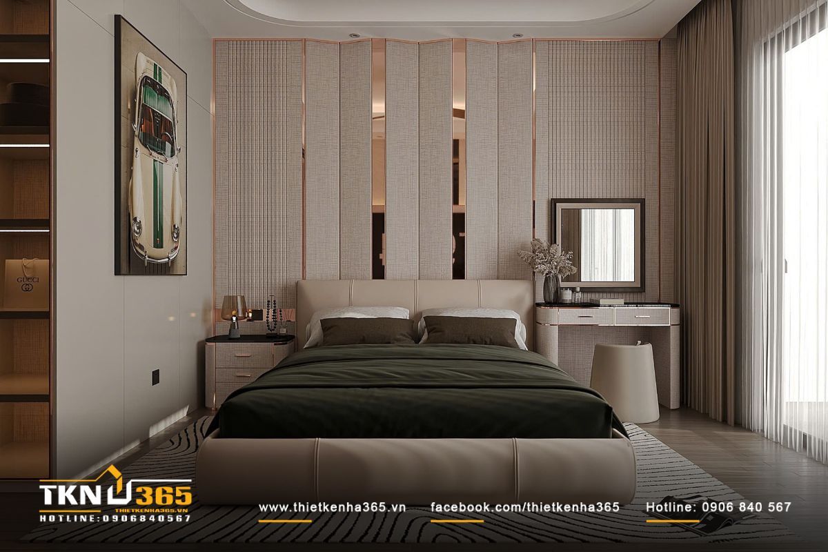 Khi bố trí phòng ngủ, nên kê đầu giường sát tường để có điểm tựa vững chắc