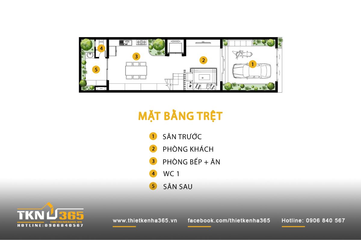 Tầng trệt trong nhà 1 trệt 1 lửng 2 lầu 1 sân thượng ưu tiên bố trí phòng khách - bếp - ăn liền mạch