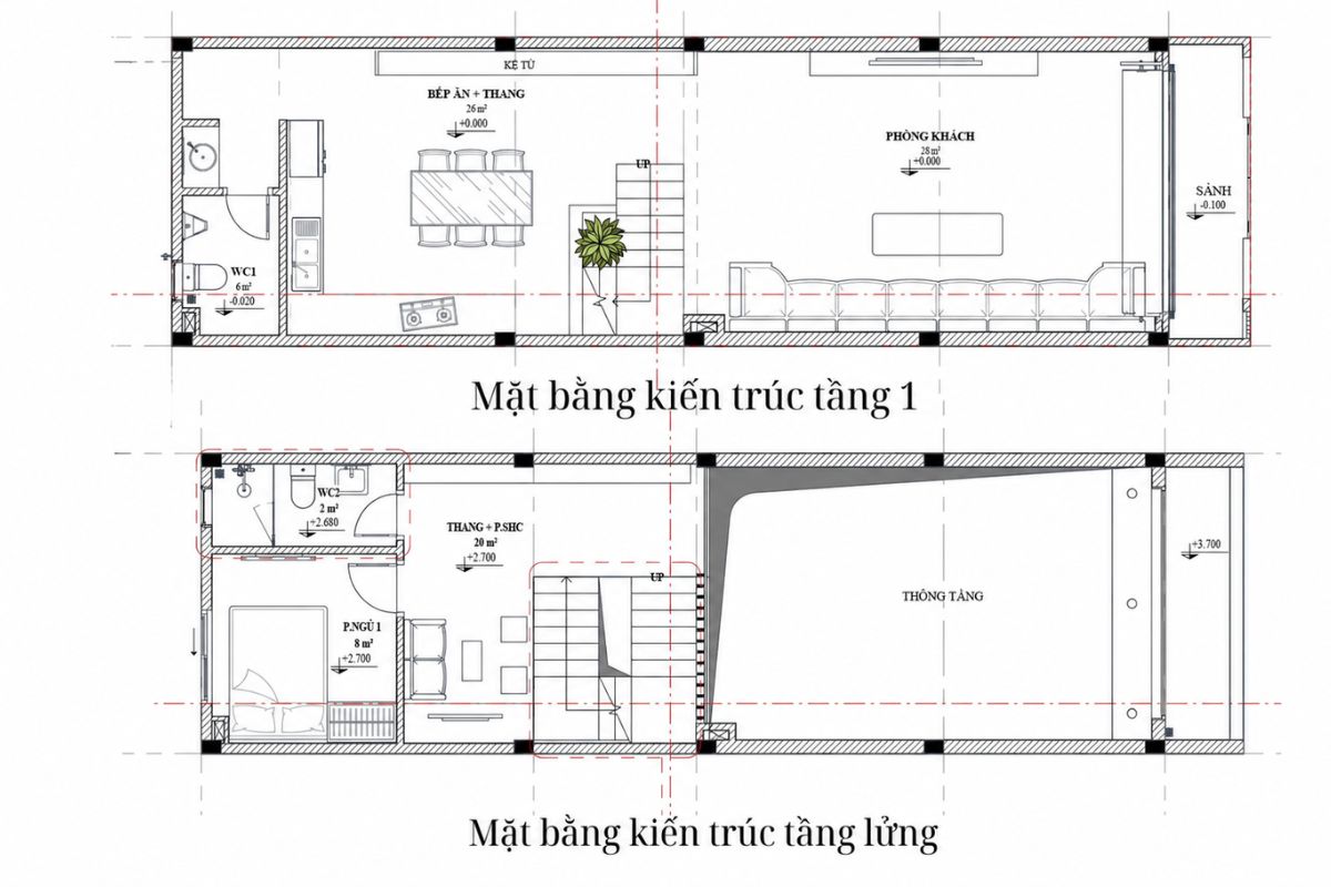 45+ Mẫu Nhà 1 Trệt 1 Lửng 2 Lầu Đẹp, Hiện Đại Và Tối Ưu Công Năng 10 Tầng trệt nhà 1 trệt 1 lửng 2 lầu ưu tiên thiết kế mở thông thoáng (Ảnh: Sưu tầm)