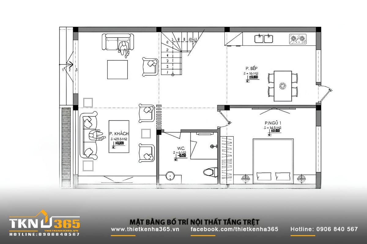35+ Mẫu Nhà 1 Trệt 1 Lầu 6x14 Đẹp, Hiện Đại Và Tối Ưu Công Năng 2026 10 Bản vẽ mặt bằng nhà 6x14 với bố trí công năng tầng trệt linh hoạt