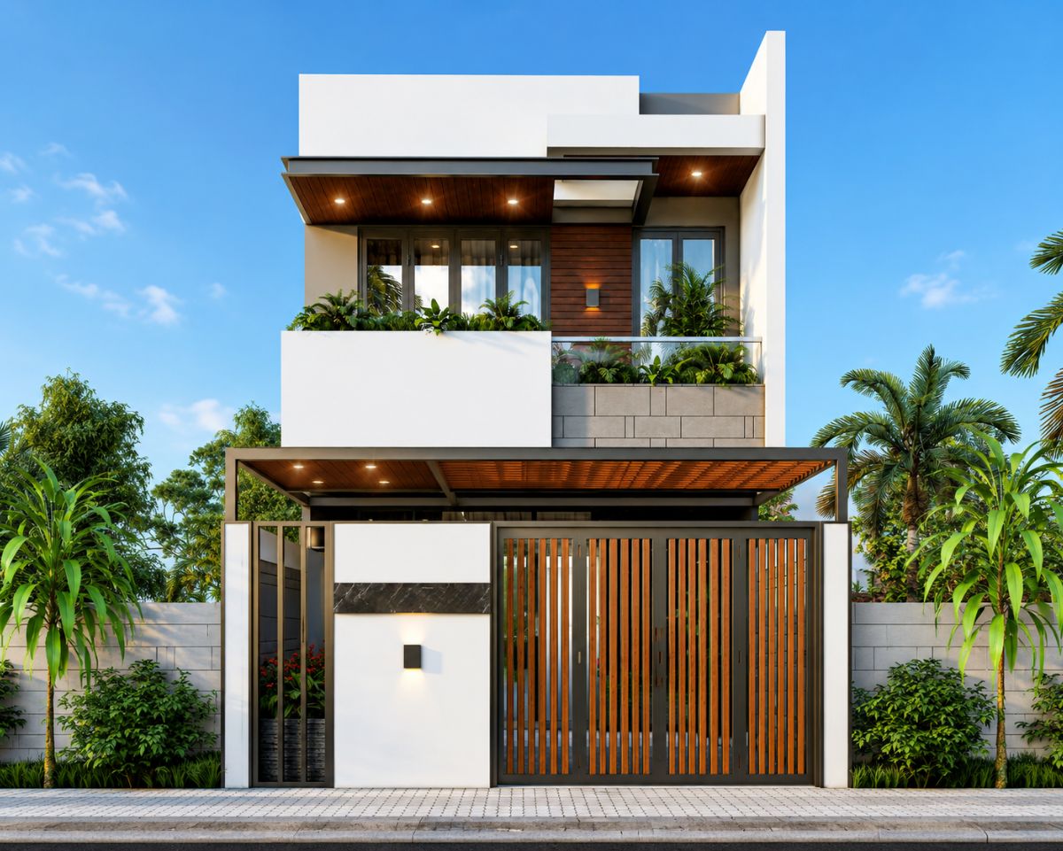 35+ Mẫu Nhà 1 Trệt 1 Lầu 6x14 Đẹp, Hiện Đại Và Tối Ưu Công Năng 2026 8 Mẫu nhà 1 trệt 1 lầu mái bằng 6x14 thiết kế ba phòng ngủ rộng thoáng (Ảnh: Sưu tầm)