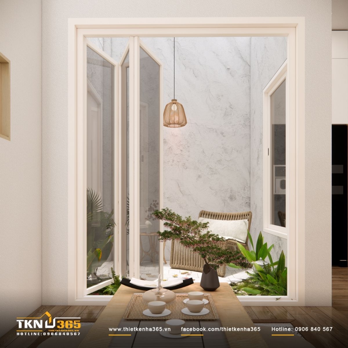 Mẫu nhà 1 trệt 1 lửng 1 lầu 4x12 ưu tiên sử dụng cửa kính lớn để lấy sáng tự nhiên