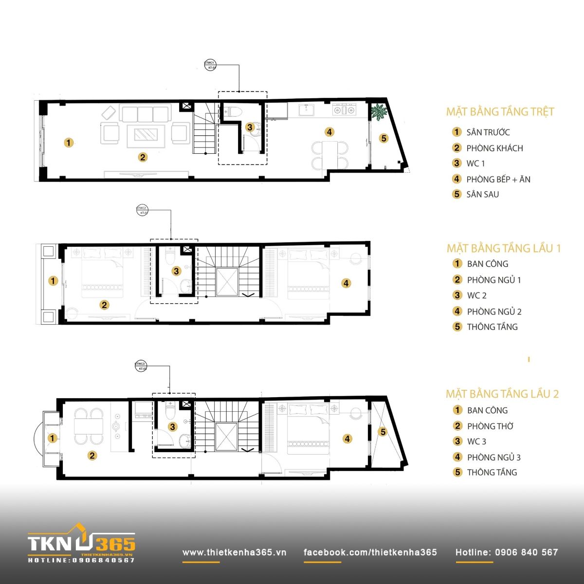 Bản vẽ mặt bằng mẫu nhà 1 trệt 2 lầu 3x12m