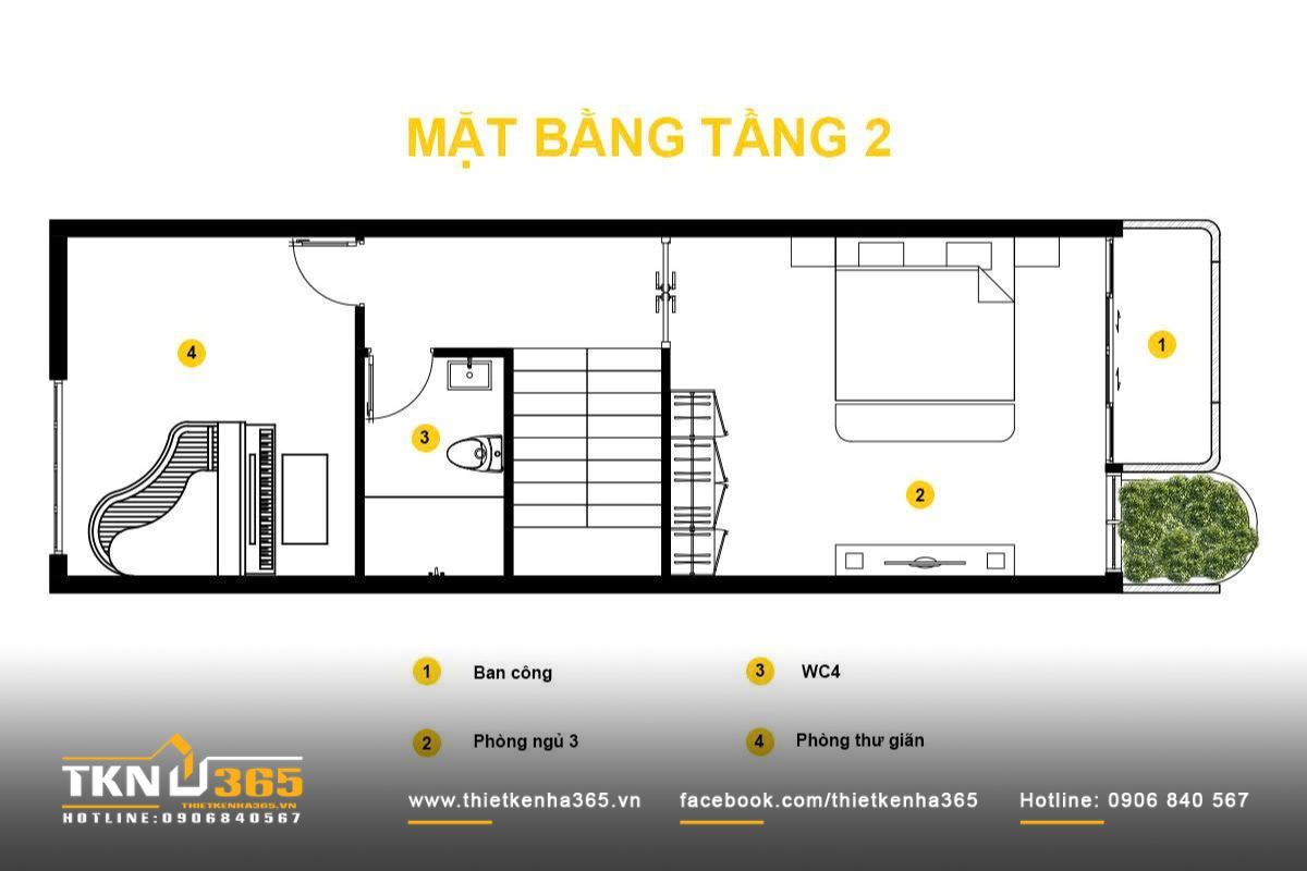 Bản vẽ mặt bằng lầu 2 mẫu thiết kế nhà 4x12