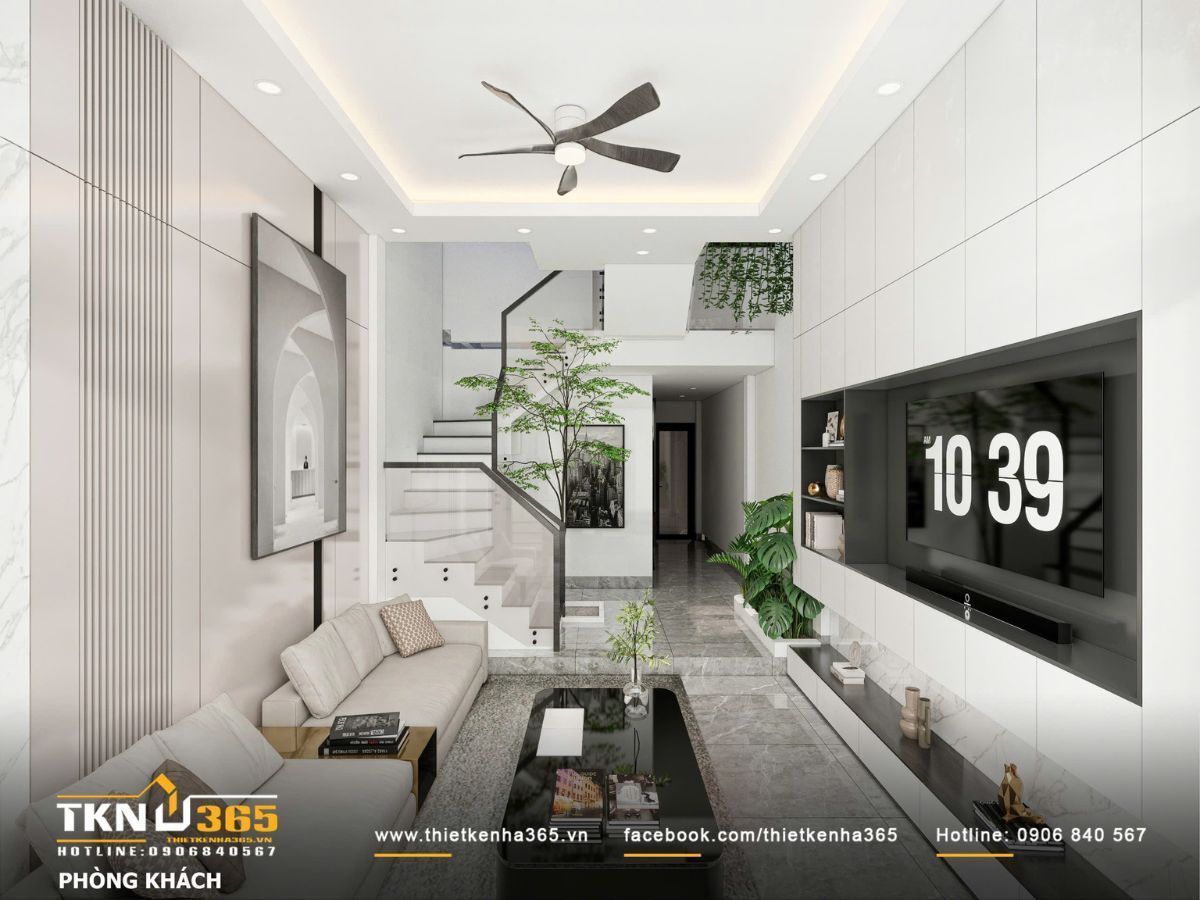 Nhà 4x12 có giếng trời giúp không gian sống luôn thoáng sáng, tăng khả năng kết nối theo chiều dọc
