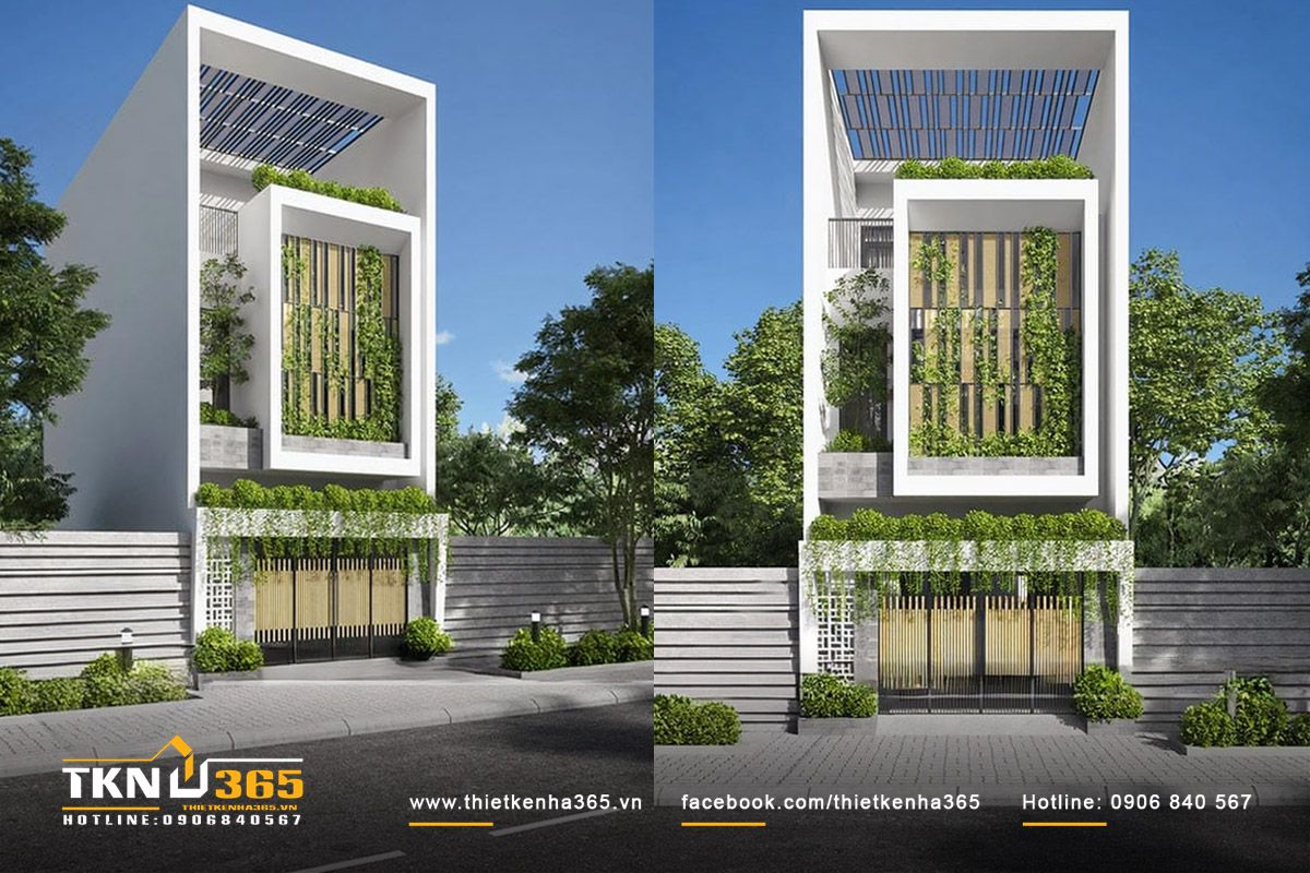 35+ Mẫu Nhà 1 Trệt 2 Lầu 4x12 Đẹp, Hiện Đại Và Tối Ưu Công Năng 2026 18 Nhà 1 trệt 2 lầu 4x12 phong cách xanh mang đến không gian sống dễ chịu, gần gũi với thiên nhiên