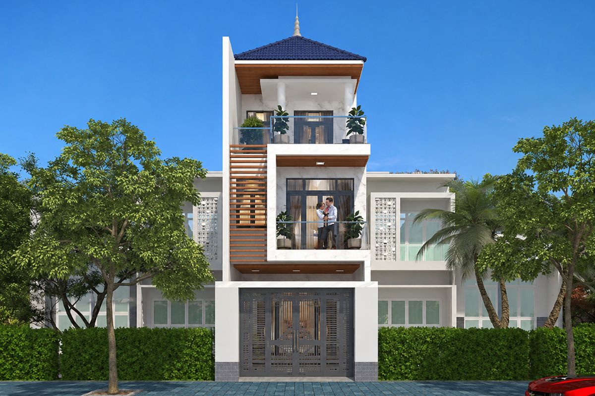 35+ Mẫu Nhà 1 Trệt 2 Lầu 4x12 Đẹp, Hiện Đại Và Tối Ưu Công Năng 2026 8 Mẫu nhà phố 4m mặt tiền 3 tầng mái Nhật đảm bảo không gian sống sang trọng và cân đối (Ảnh: Sưu tầm)