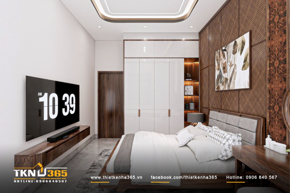Thiết kế nội thất biệt thự vườn 1 tầng mái Thái ưu tiên sự gắn kết giữa các thế hệ 19 Nội thất phòng ngủ ưu tiên các đường nét bo mềm cùng ánh sáng hắt trần nhẹ nhằm tăng cảm giác thư giãn