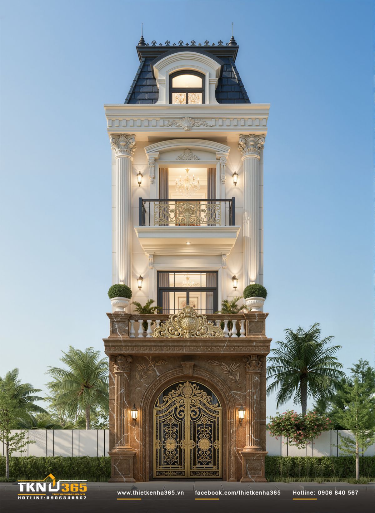 Xây Nhà Trọn Gói Bình Dương Uy Tín, Báo Giá Minh Bạch 2026 17 Nhà phố 3 tầng 6x18m phong cách tân cổ điển đặt trọng tâm vào tỷ lệ, nhịp điệu mặt tiền và giá trị thẩm mỹ bền vững