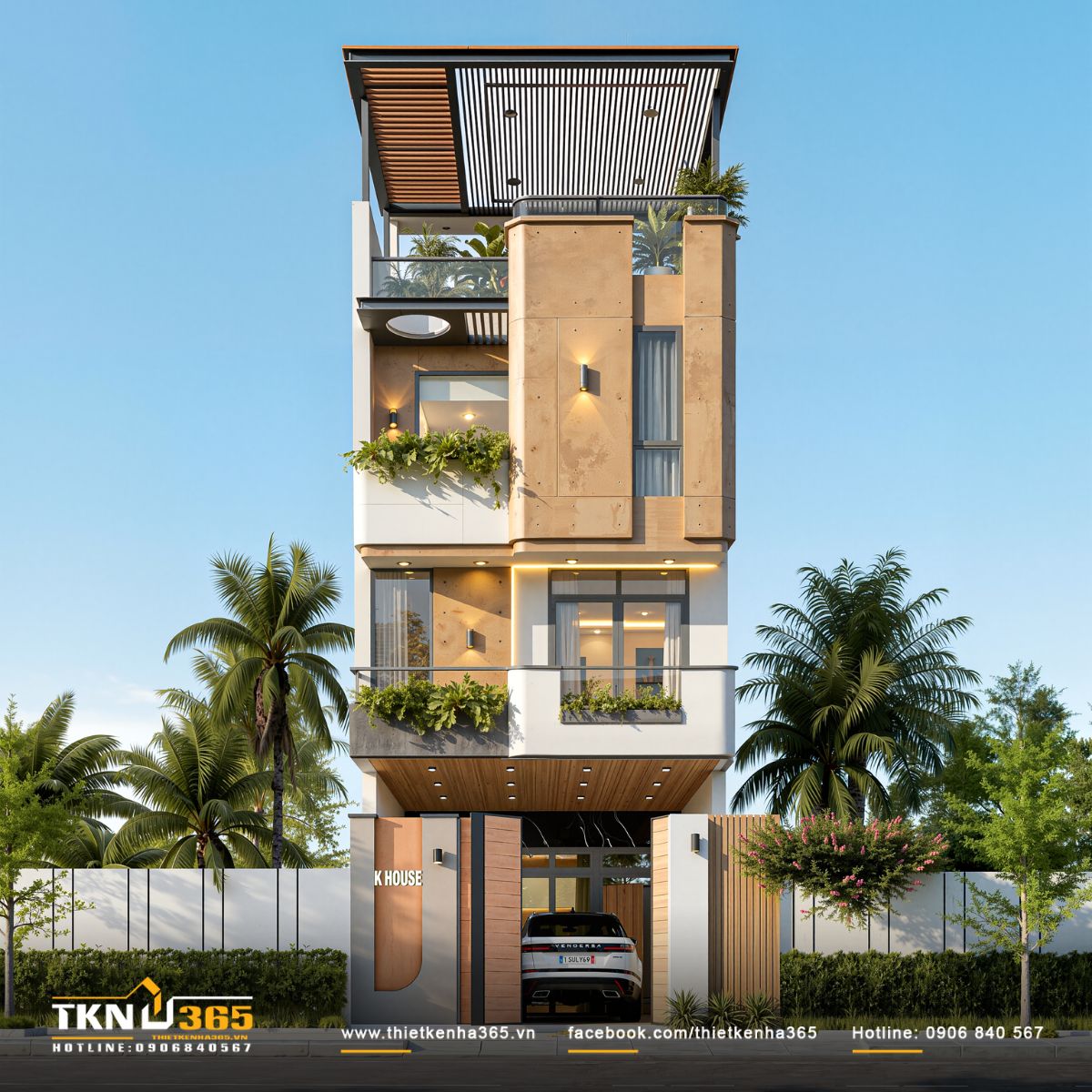 Nhà phố 3 tầng 6x17m tại Long An sở hữu thiết kế hiện đại với gam màu trung tính trang nhã