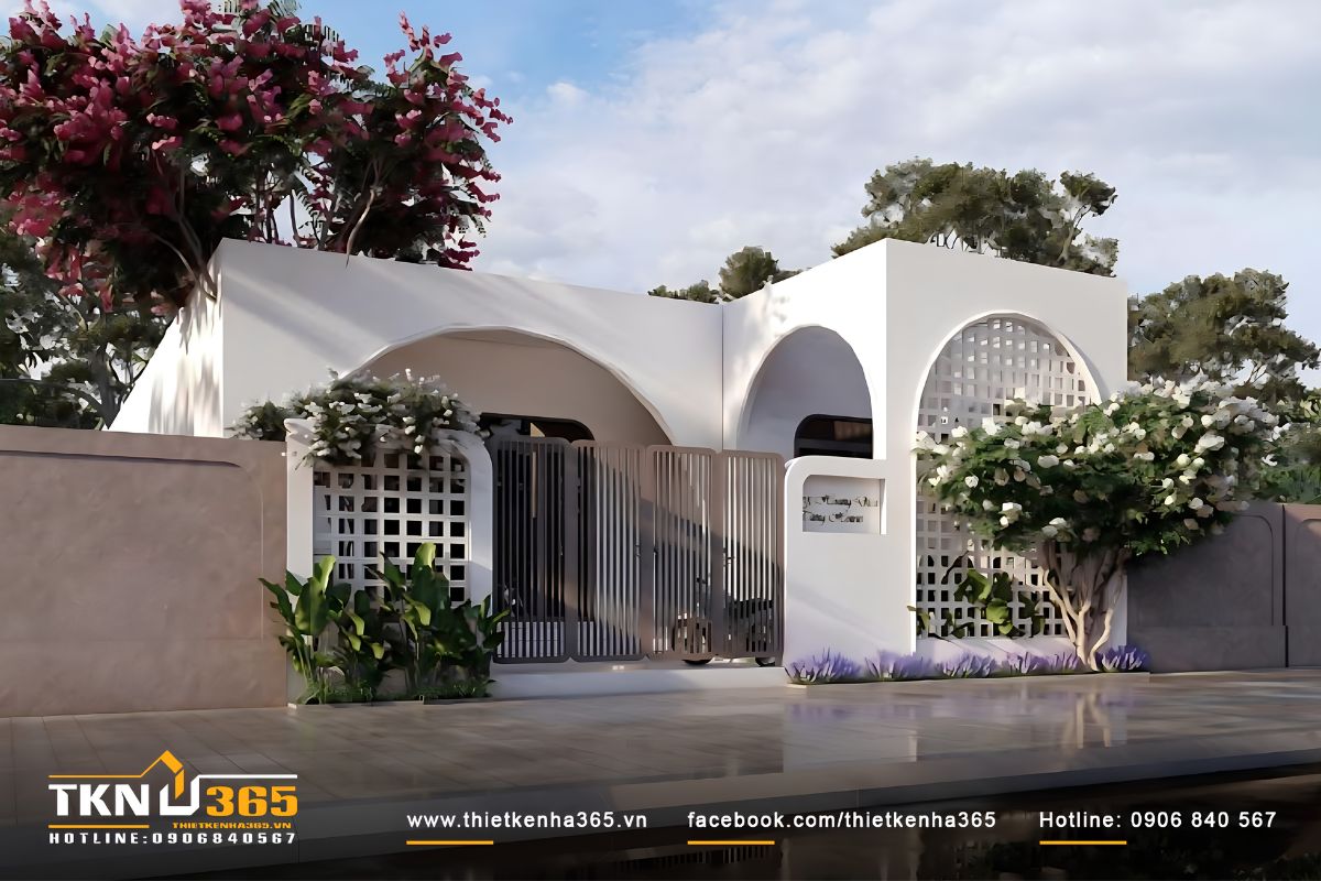 Mẫu cổng nhà cấp 4 đẹp làm từ inox mang phong cách hiện đại, bền bỉ và dễ bảo trì