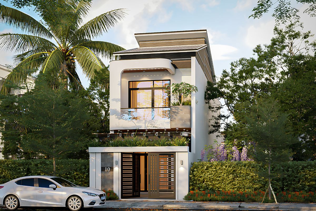 Mẫu thiết kế nhà 2 tầng 4x10 kết hợp tầng lửng, giúp gia chủ mở rộng công năng mà không cần xây thêm một tầng hoàn chỉnh (Ảnh: Sưu tầm)