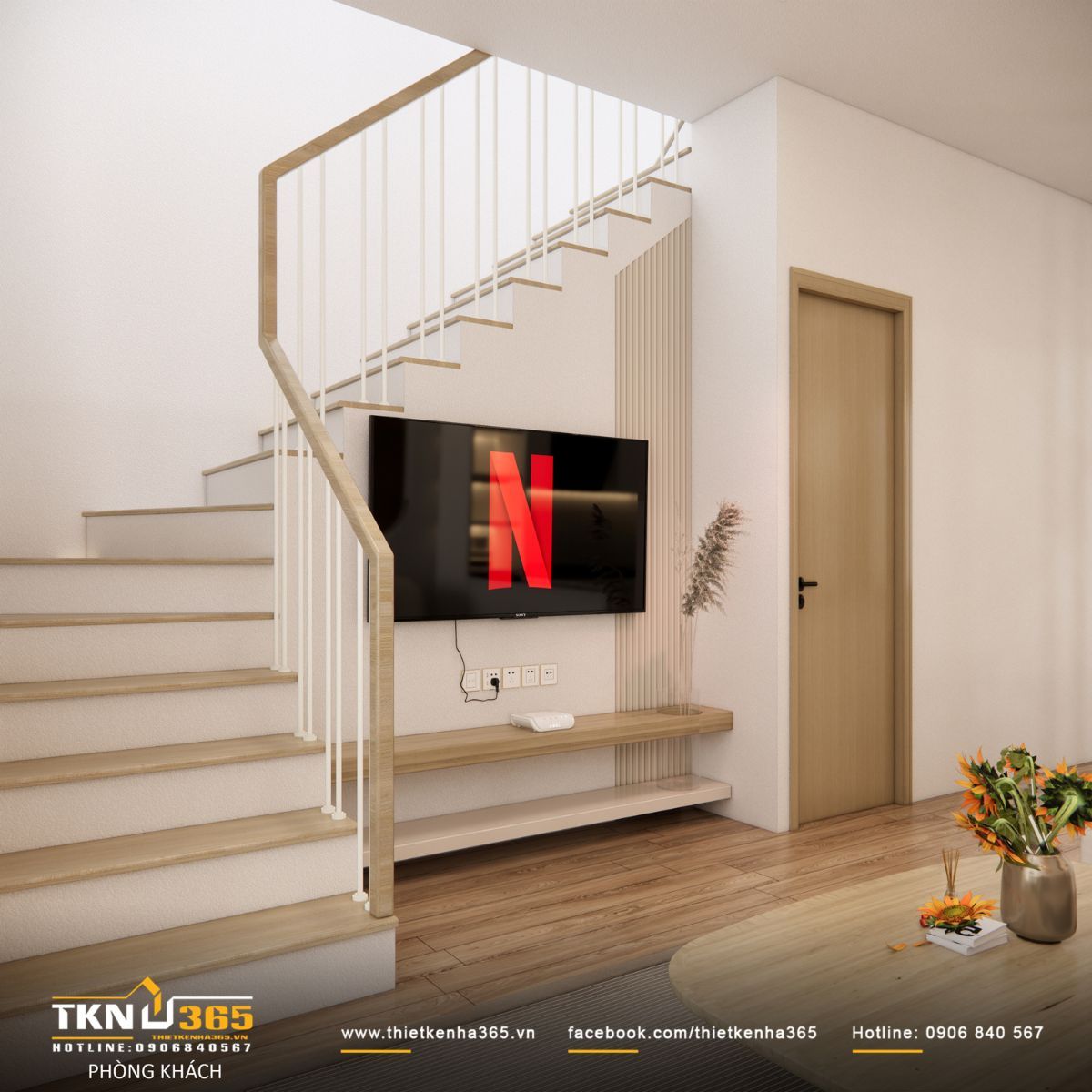 Nhà 1 trệt 1 lầu 6x12m thiết kế cầu thang hợp lý để đảm bảo di chuyển dễ dàng, tăng khả năng kết nối giữa các khu vực chức năng