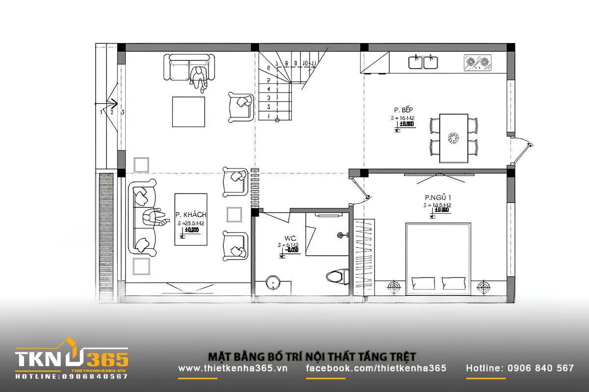 35+ Mẫu Nhà 1 Trệt 1 Lầu 7x15m Đẹp, Hiện Đại Và Tối Ưu Công Năng 12 Bản vẽ mặt bằng tầng trệt mẫu nhà 1 trệt 1 lầu 7x15m