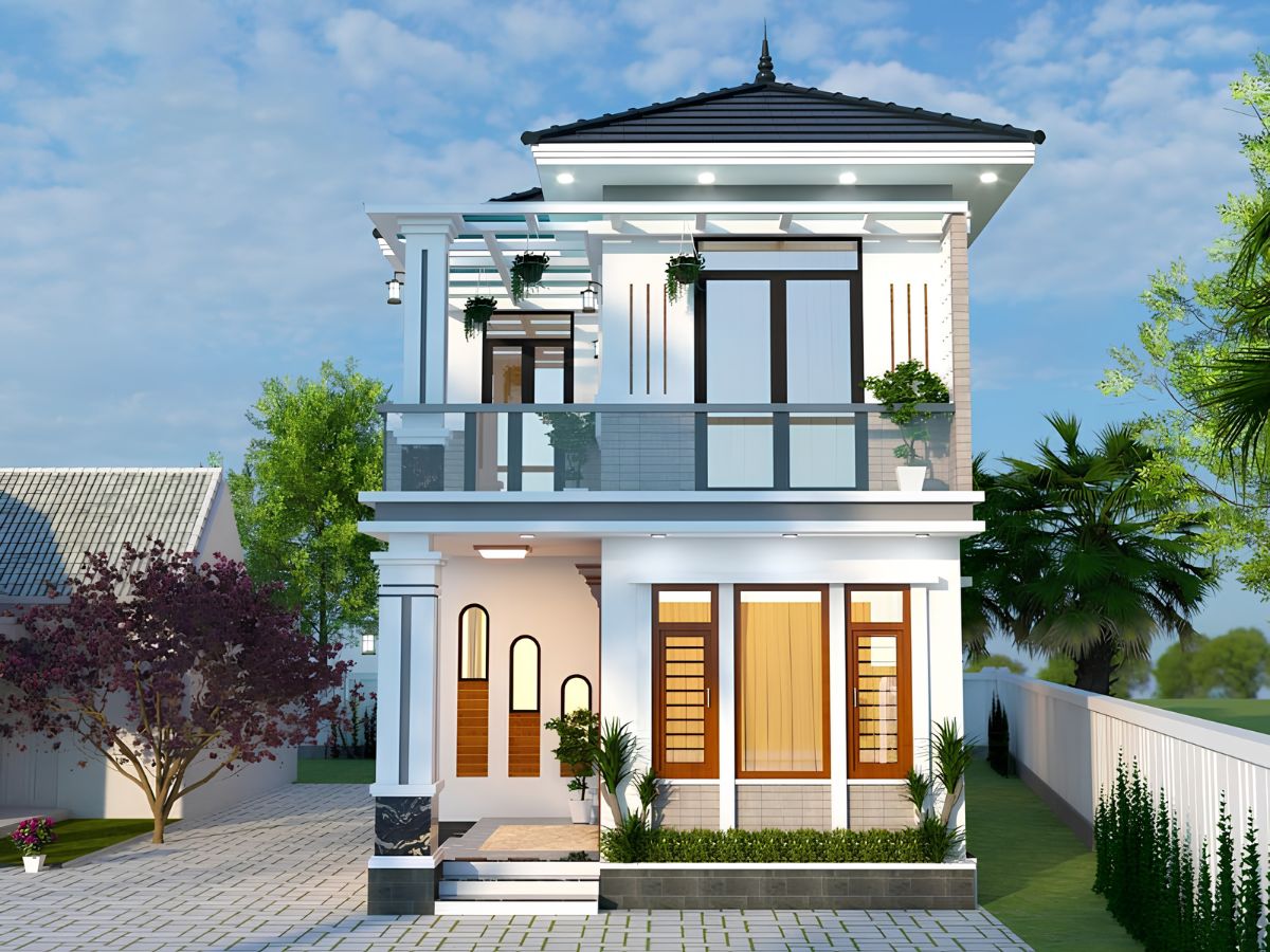 35+ Mẫu Nhà 1 Trệt 1 Lầu 7x15m Đẹp, Hiện Đại Và Tối Ưu Công Năng 8 Mẫu nhà 1 trệt 1 lầu 7x15m mái Nhật gây ấn tượng với vẻ đẹp sang trọng, dễ kết hợp với sân vườn (Ảnh: Sưu tầm)