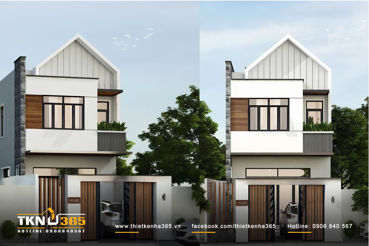 35+ Mẫu Nhà 1 Trệt 1 Lầu 7x15m Đẹp, Hiện Đại Và Tối Ưu Công Năng 9 Mẫu nhà phố 7x15m đẹp 2 tầng với gara ô tô bố trí ở tầng trệt