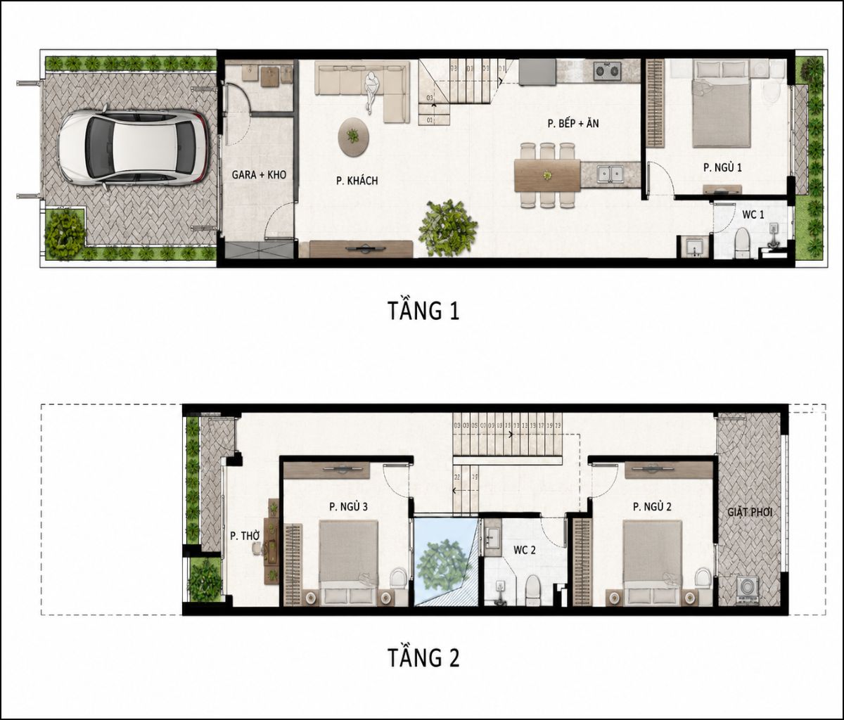 30+ Mẫu Thiết Kế Nhà 1 Trệt 1 Lầu 5x25m Đẹp, Hiện Đại Và Tối Ưu Công Năng 18 Mặt bằng mẫu thiết kế nhà 1 trệt 1 lầu 5x25m đẹp tận dụng gara để bố trí thêm kho chứa đồ (Ảnh: Sưu tầm)