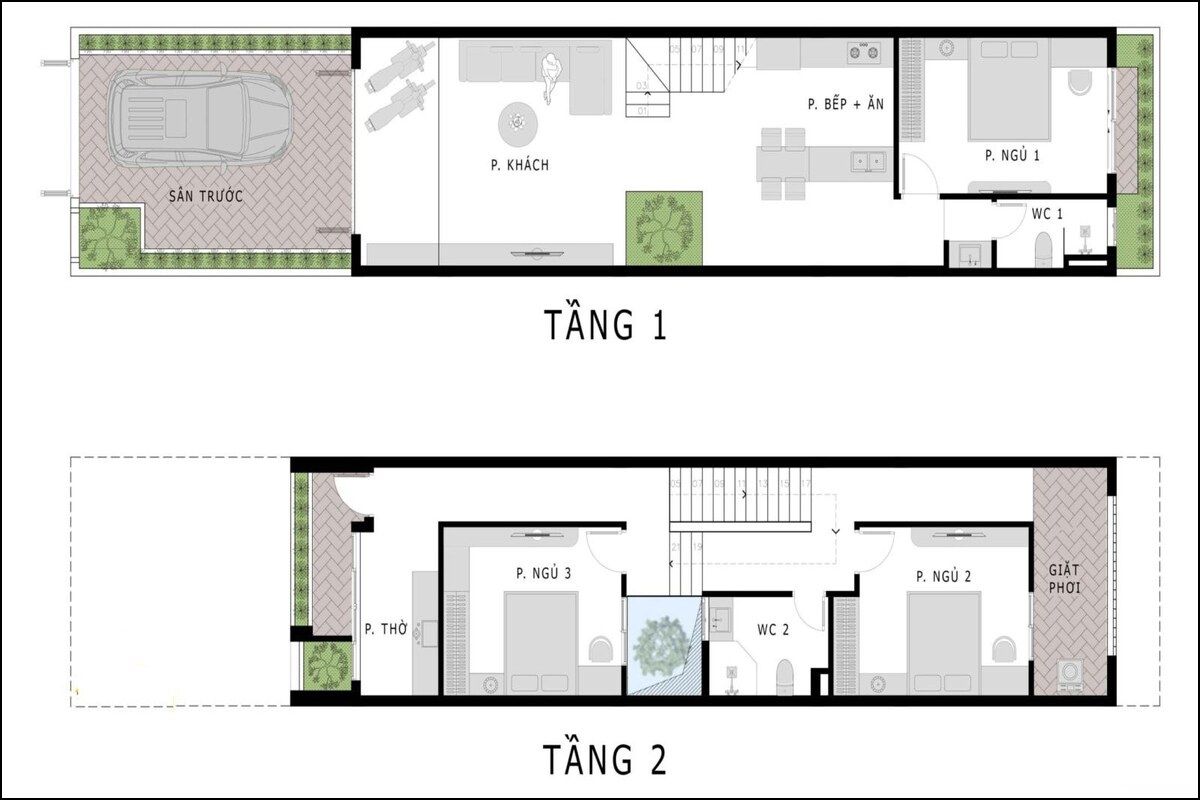 30+ Mẫu Thiết Kế Nhà 1 Trệt 1 Lầu 5x25m Đẹp, Hiện Đại Và Tối Ưu Công Năng 19 Bản vẽ mặt bằng nhà 1 trệt 1 lầu 5x25m bố trí phòng khách - bếp - ăn liên thông (Ảnh: Sưu tầm)