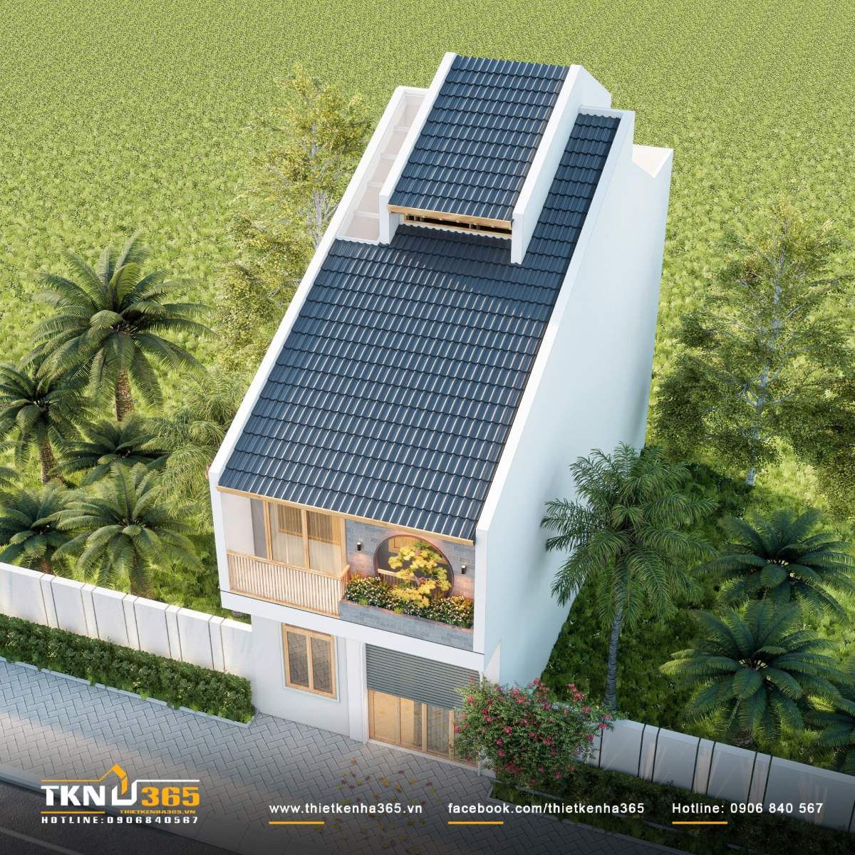 30+ Mẫu Thiết Kế Nhà 1 Trệt 1 Lầu 5x25m Đẹp, Hiện Đại Và Tối Ưu Công Năng 5 Mẫu thiết kế nhà 1 trệt 1 lầu 5x25m đẹp bố trí giếng trời giữa nhà để tạo không gian sống gần gũi với thiên nhiên