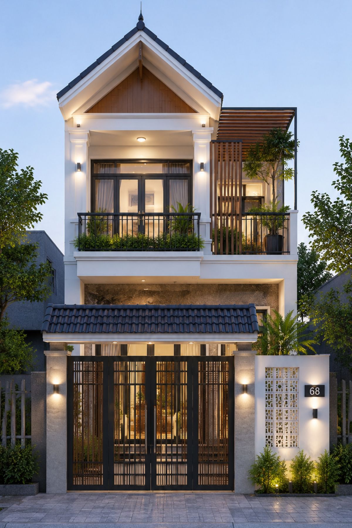 30+ Mẫu Thiết Kế Nhà 1 Trệt 1 Lầu 5x25m Đẹp, Hiện Đại Và Tối Ưu Công Năng 9 Mẫu nhà 1 trệt 1 lầu có sân thượng 5x25 mái Thái thích nghi tốt với thời tiết tại Việt Nam (Ảnh: Sưu tầm)