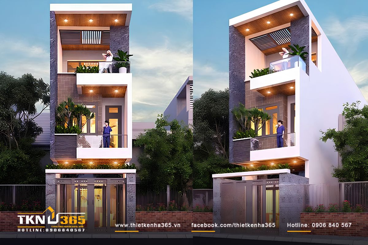 35+ Mẫu Thiết Kế Nhà 4x20 Đẹp, Hiện Đại Và Tối Ưu Công Năng 21 Mẫu thiết kế nhà 4x20 đẹp không xây kín toàn bộ khu đất mà để dành diện tích cho sân trước, sân sau và các khe thoáng