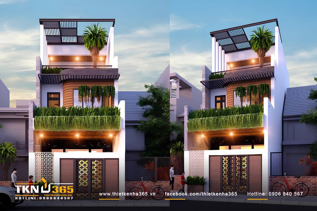 35+ Mẫu Thiết Kế Nhà 4x20 Đẹp, Hiện Đại Và Tối Ưu Công Năng 9 Mẫu nhà 4x20 mái bằng hiện đại có 3 phòng ngủ, phù hợp với gia đình có 4 - 5 thành viên