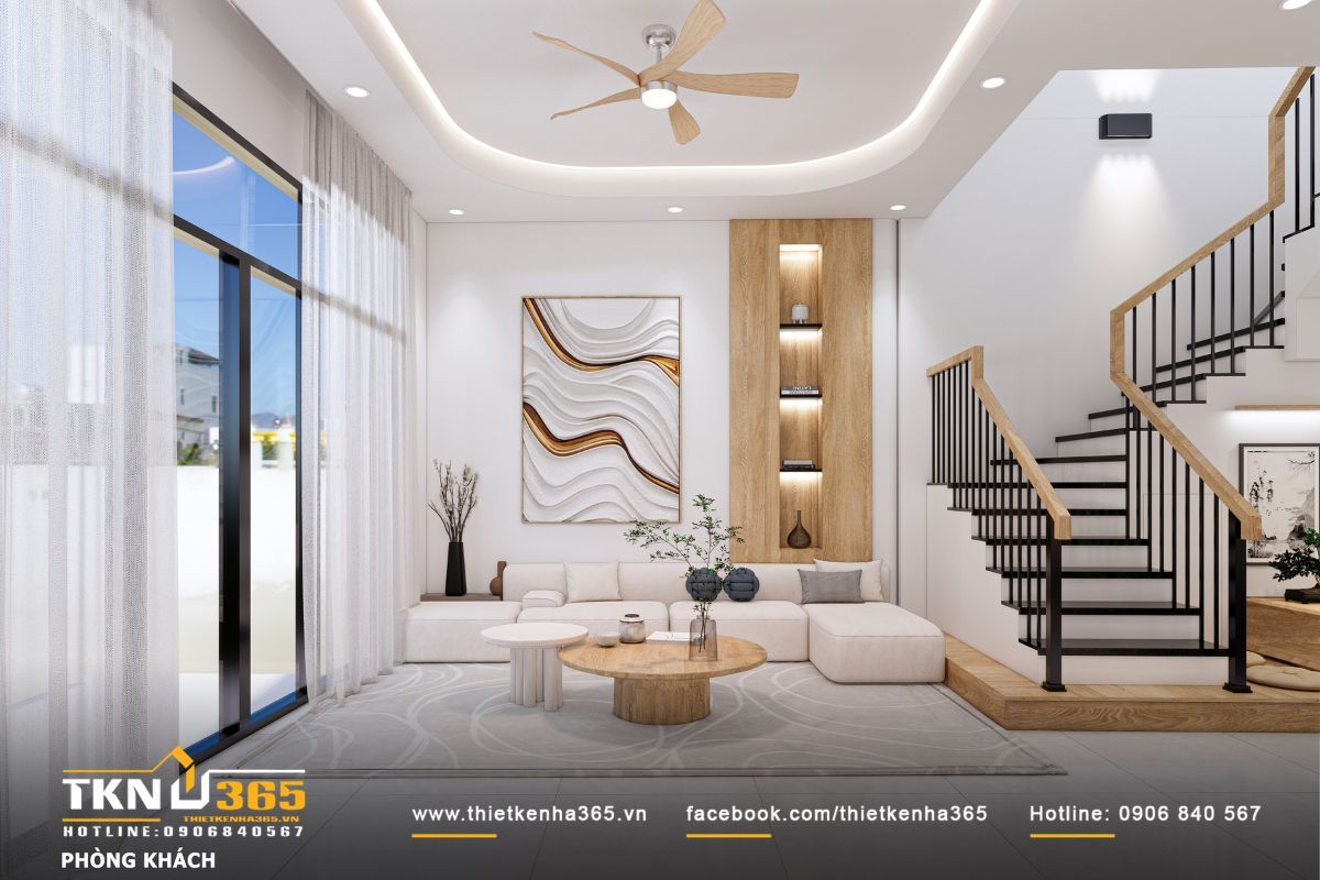 Thiết kế nhà diện tích nhỏ 5x10m bố trí cầu thang khoa học để tăng kết nối giữa các khu vực chức năng