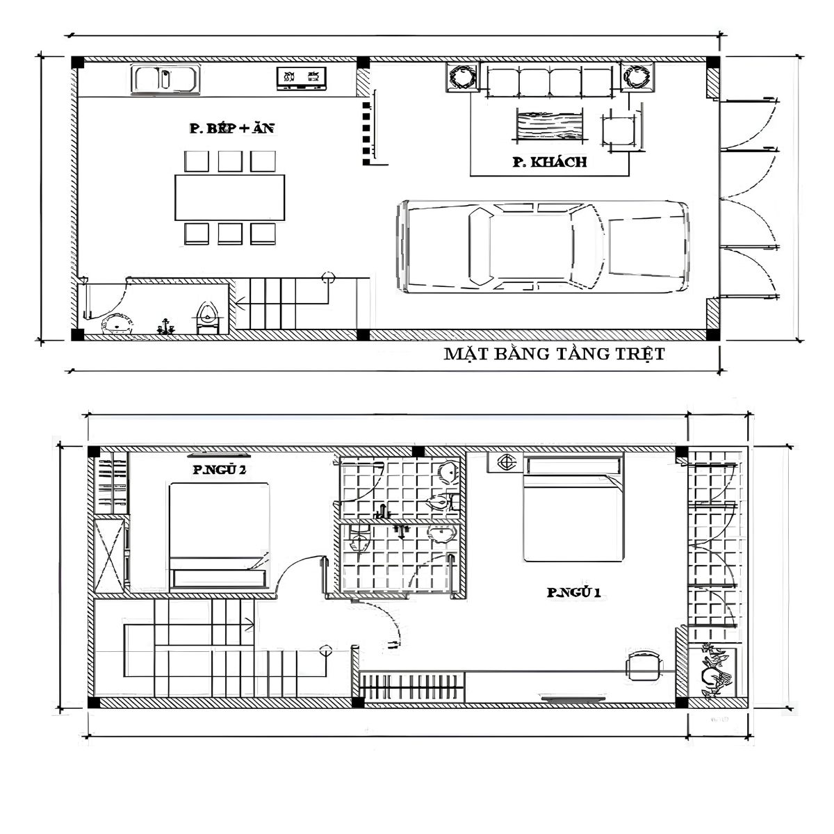 30+ Mẫu Thiết Kế Nhà 5x9m Đẹp, Hiện Đại Và Tối Ưu Diện Tích Nhỏ 11 Bản vẽ nhà 5x9 với không gian sinh hoạt chung ở tầng trệt, hai phòng ngủ đặt trên tầng lầu (Ảnh: Sưu tầm)