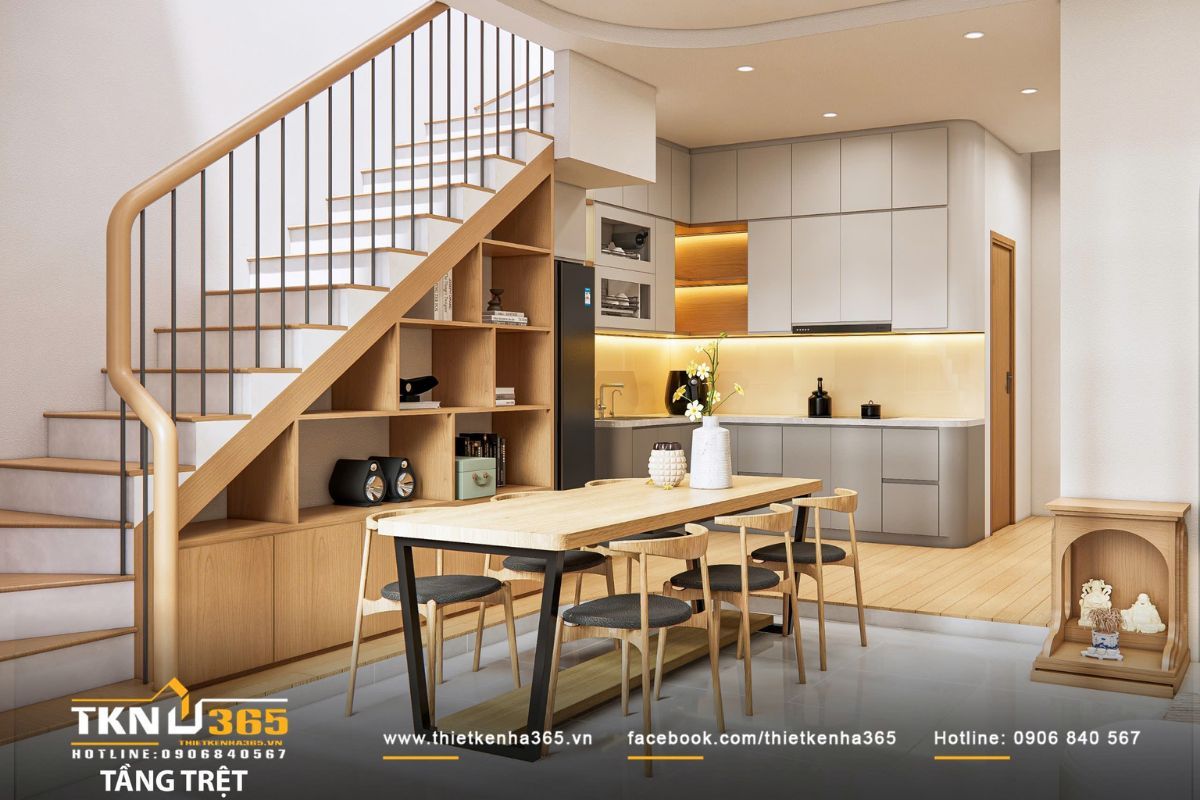 30+ Mẫu Thiết Kế Nhà 5x9m Đẹp, Hiện Đại Và Tối Ưu Diện Tích Nhỏ 13 Nhà phố 5x9 đẹp đặt cầu thang sát tường để tối ưu diện tích