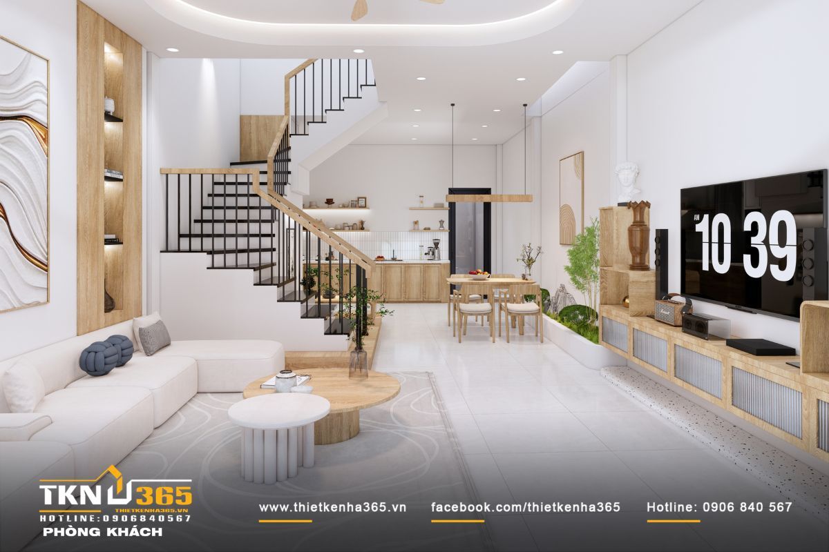 30+ Mẫu Thiết Kế Nhà 5x9m Đẹp, Hiện Đại Và Tối Ưu Diện Tích Nhỏ 4 Nhà 5x9 tối ưu diện tích bố trí phòng khách liên thông bếp - ăn